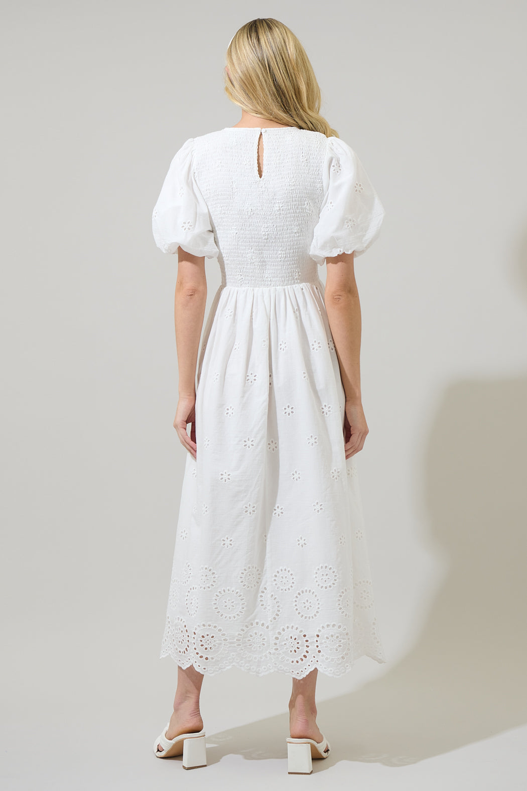 Deana Eyelet Smocked Midi Dress