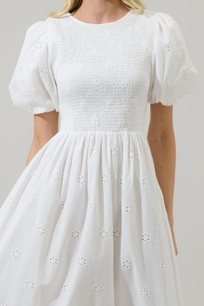 Deana Eyelet Smocked Midi Dress