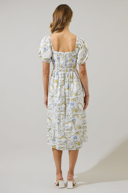 Cecily Floral Alessi Puff Sleeve Midi Dress