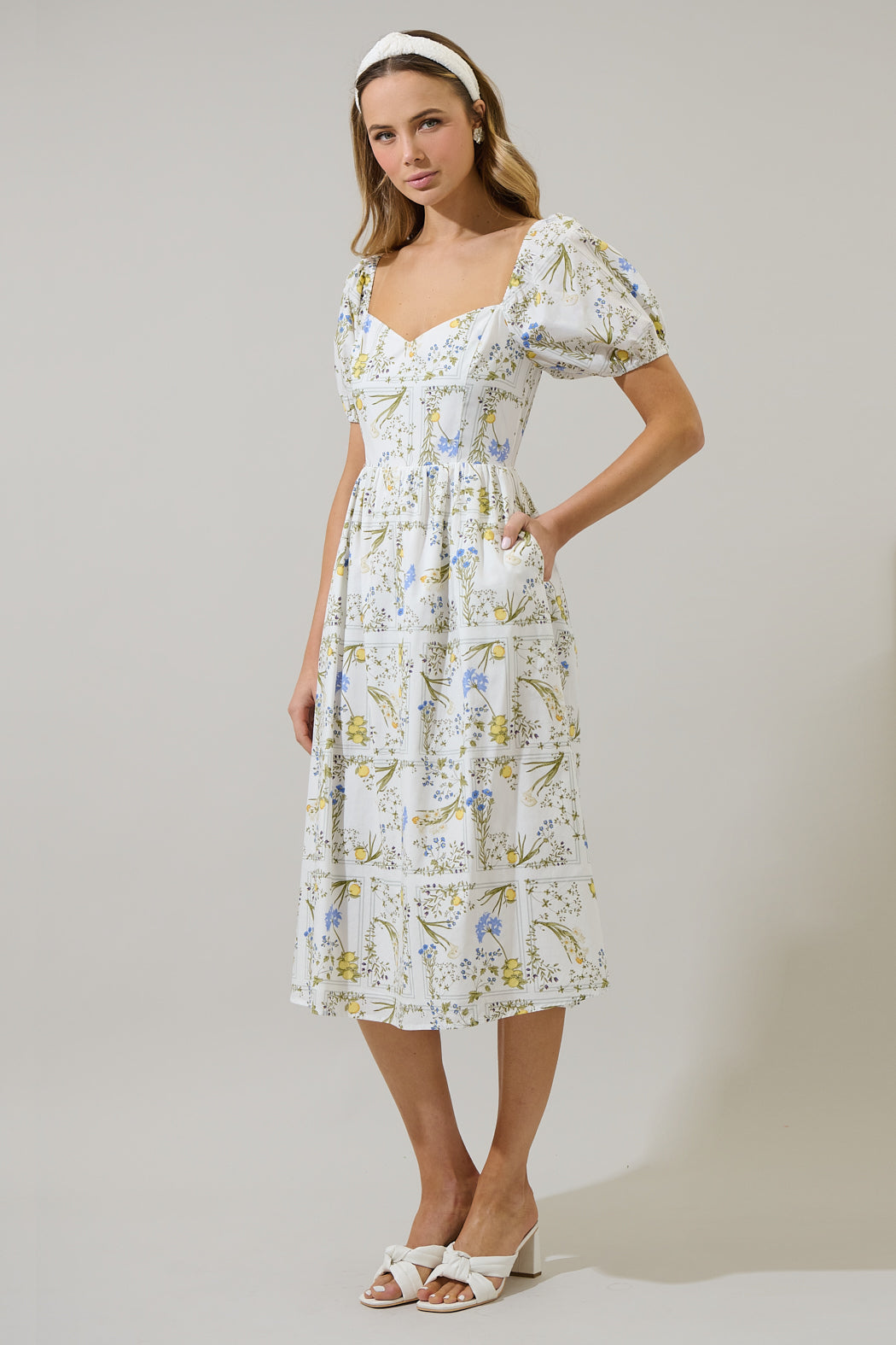 Cecily Floral Alessi Puff Sleeve Midi Dress