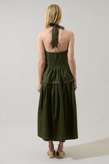 Carine Pleated Halter Midi Dress