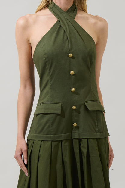 Carine Pleated Halter Midi Dress