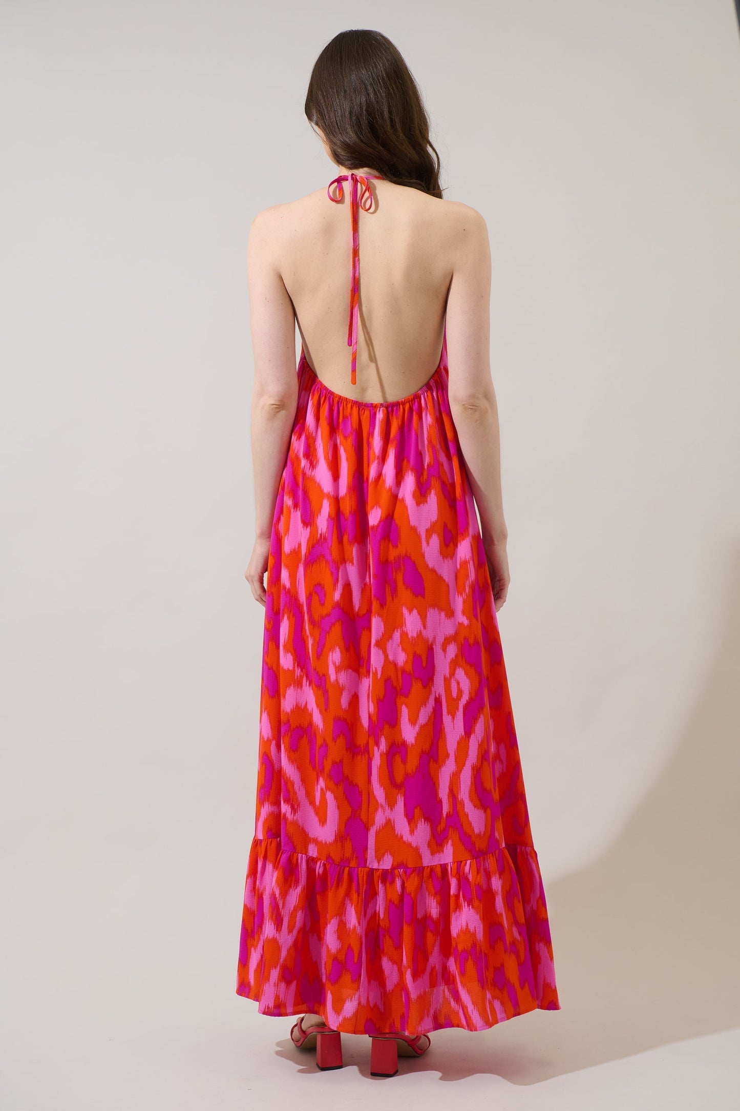 Charly Abstract Solita Halter Maxi Dress