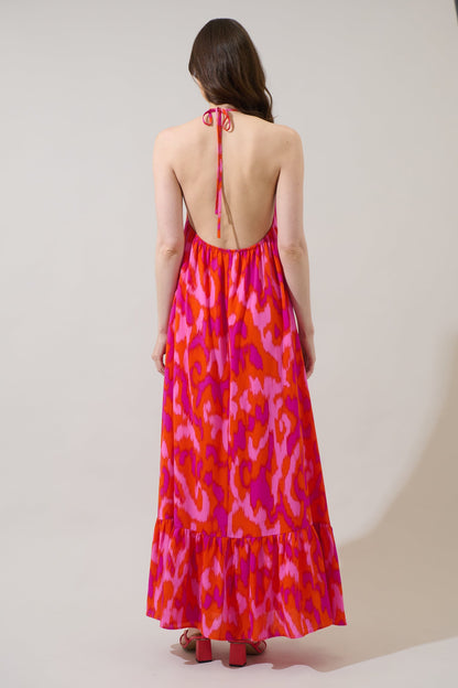 Charly Abstract Solita Halter Maxi Dress