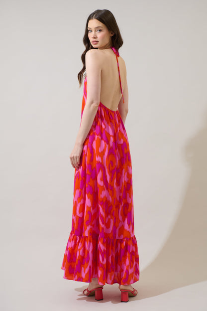 Charly Abstract Solita Halter Maxi Dress