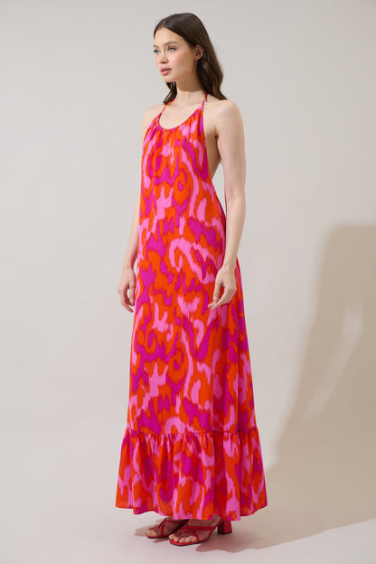 Charly Abstract Solita Halter Maxi Dress
