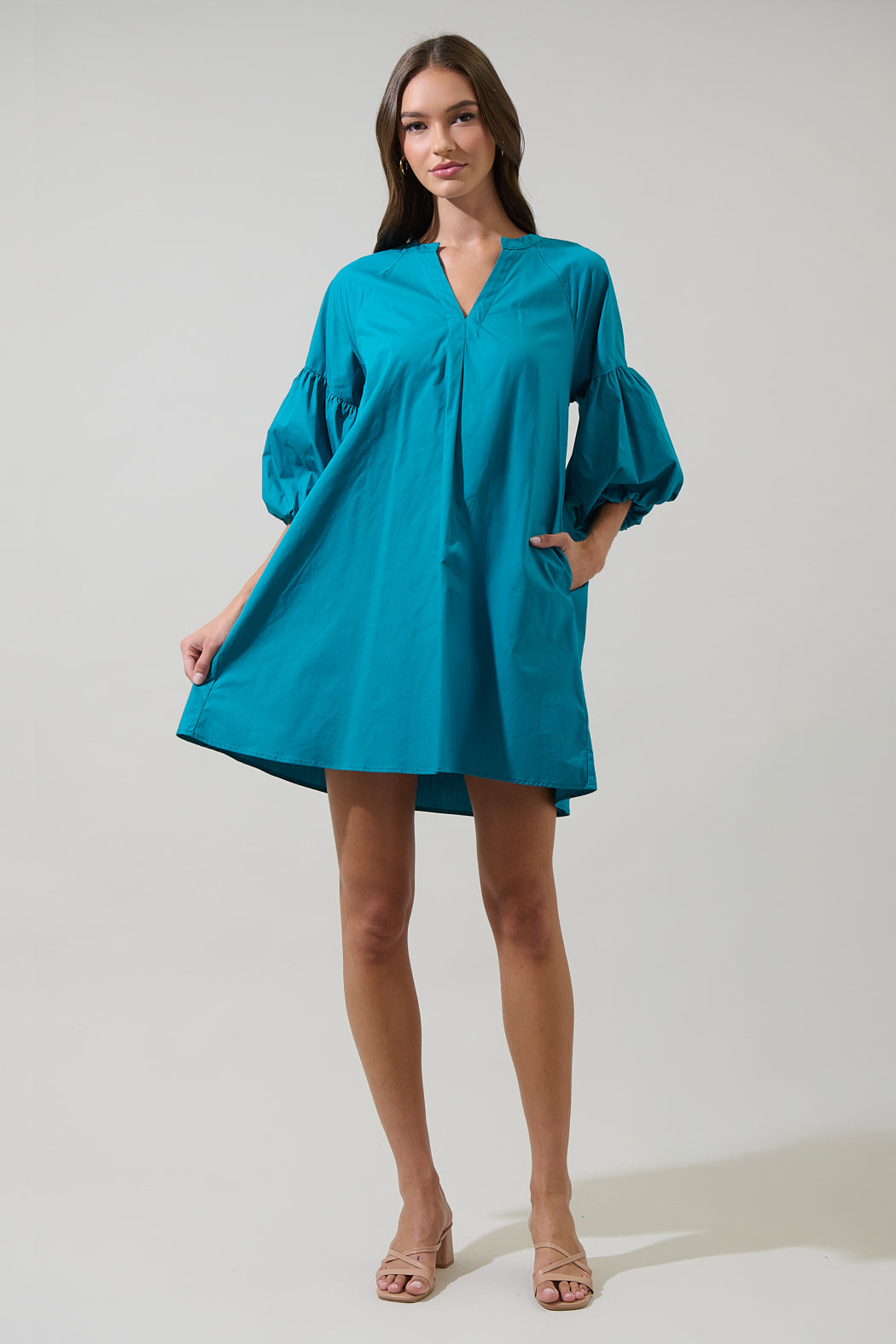 Check Mate Puff Sleeve Shift Dress