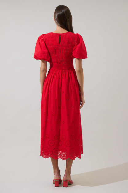Deana Eyelet Smocked Midi Dress