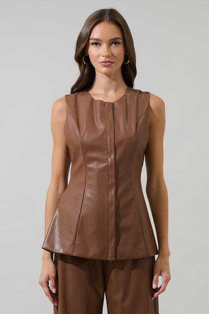 Anisa Faux Leather Maize Sleeveless Top
