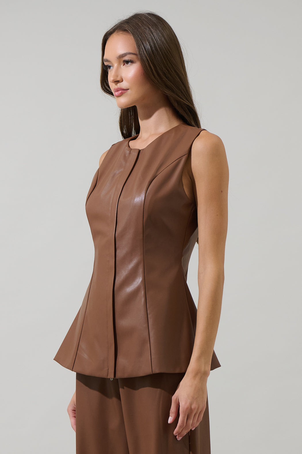 Anisa Faux Leather Maize Sleeveless Top