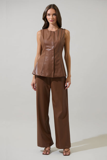 Anisa Faux Leather Maize Sleeveless Top