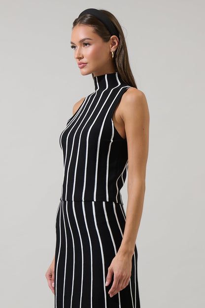 Devary Stripe Mock Neck Knit Top