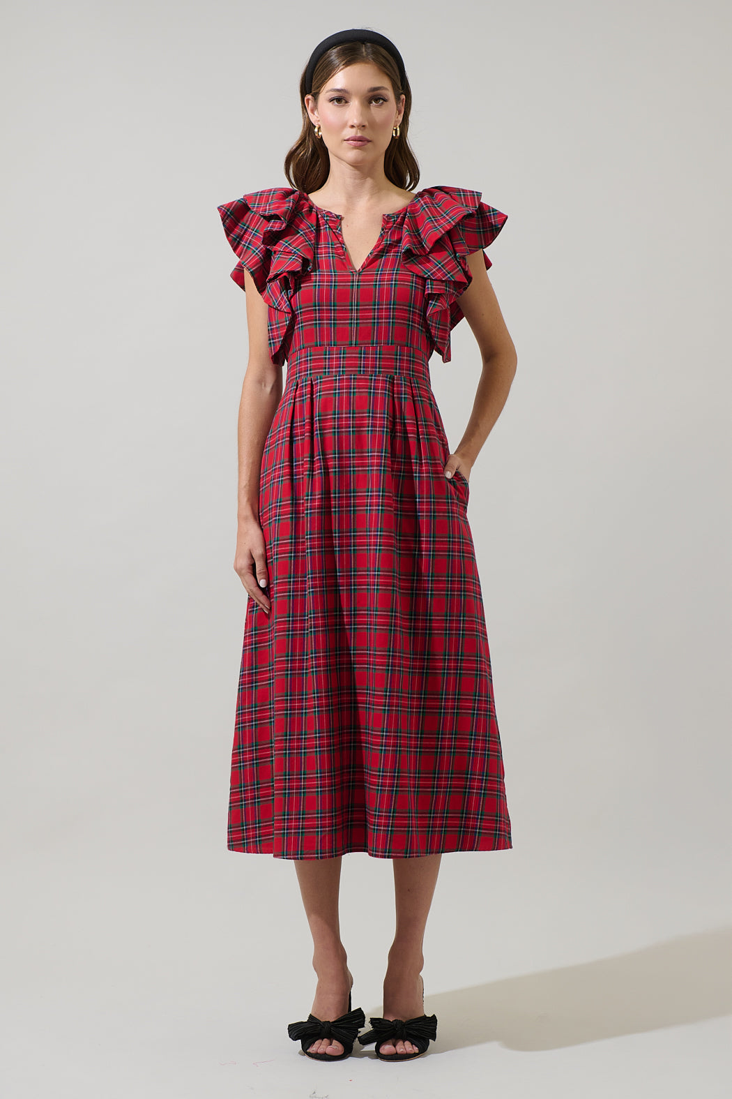 Arvada Plaid Santana Tie Back Midi Dress