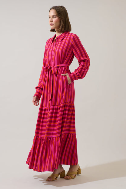 Clarisa Stripes Sofia Button Down Maxi Dress