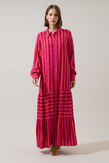 Clarisa Stripes Sofia Button Down Maxi Dress