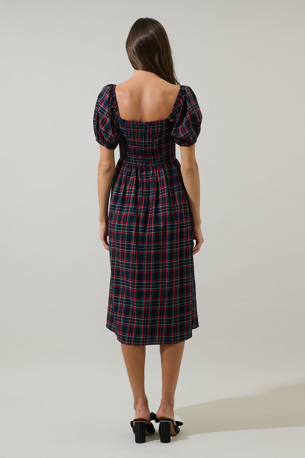 Arvada Plaid Alessi Puff Sleeve Midi Dress