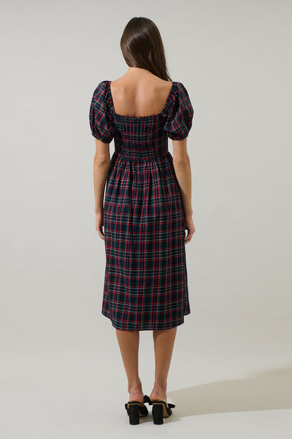 Arvada Plaid Alessi Puff Sleeve Midi Dress