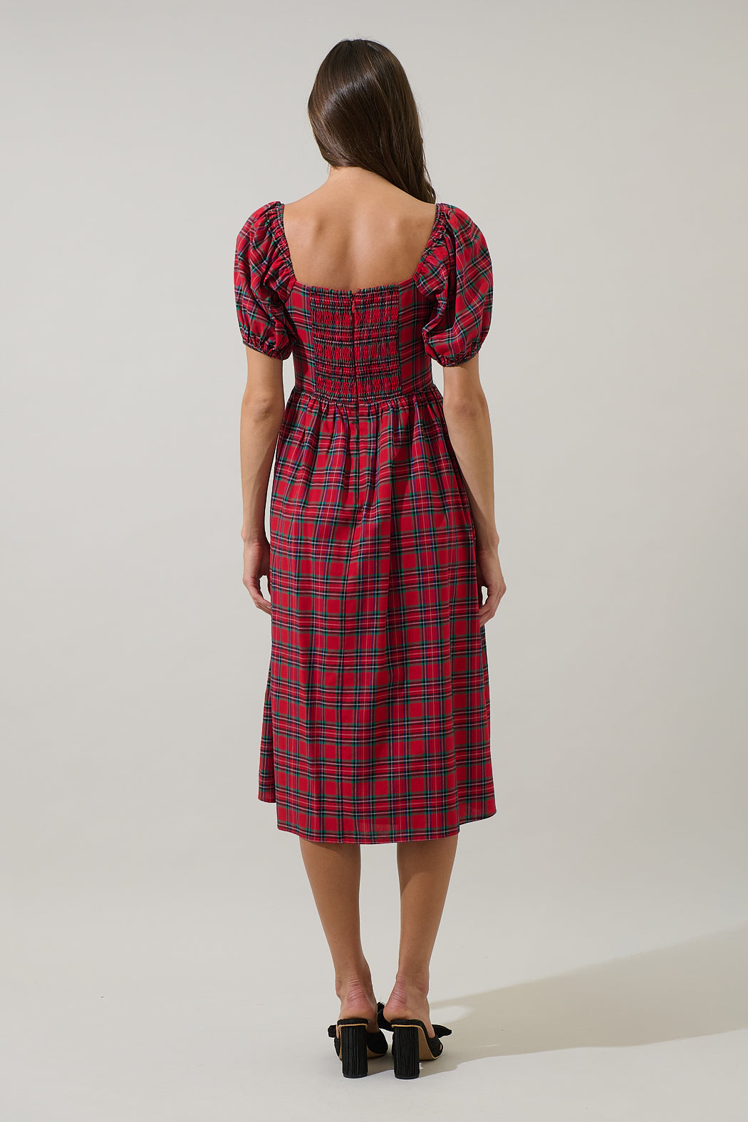 Arvada Plaid Alessi Puff Sleeve Midi Dress