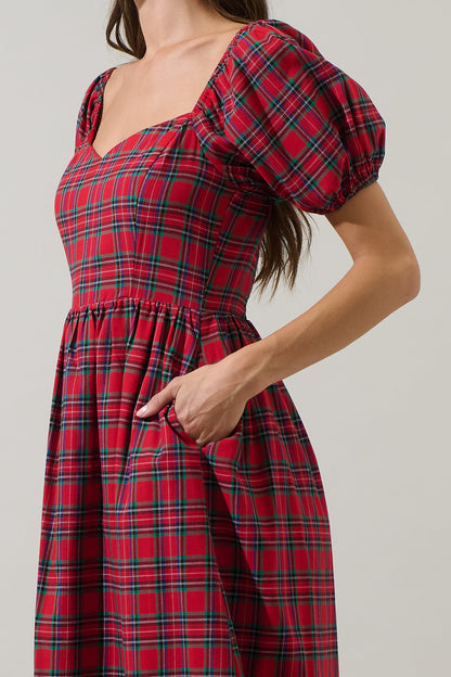 Arvada Plaid Alessi Puff Sleeve Midi Dress