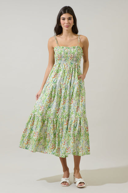 Abery Floral Gennie Smocked Tiered Midi Dress