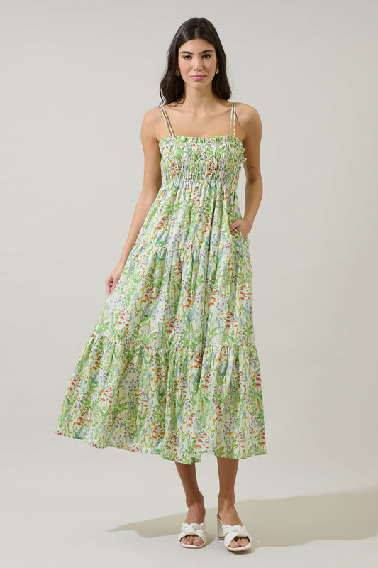 Abery Floral Gennie Smocked Tiered Midi Dress