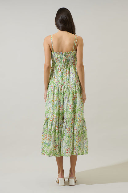Abery Floral Gennie Smocked Tiered Midi Dress