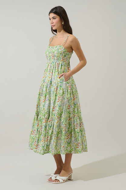 Abery Floral Gennie Smocked Tiered Midi Dress