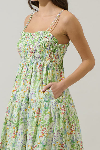 Abery Floral Gennie Smocked Tiered Midi Dress