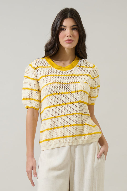 Dannah Stripe Crochet Sweater Top