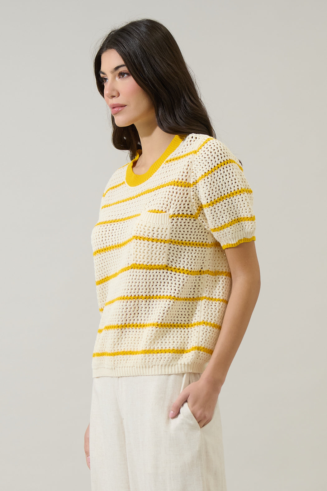 Dannah Stripe Crochet Sweater Top