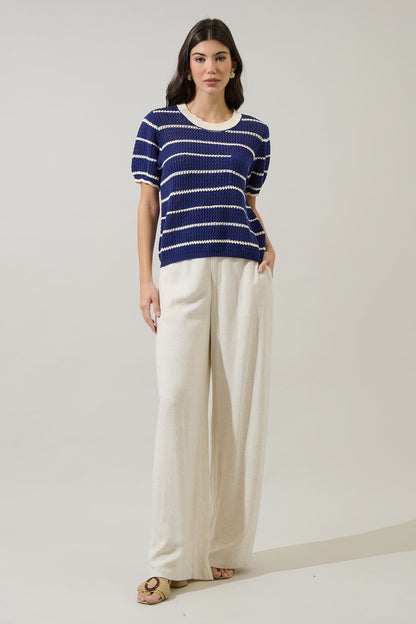 Dannah Stripe Crochet Sweater Top