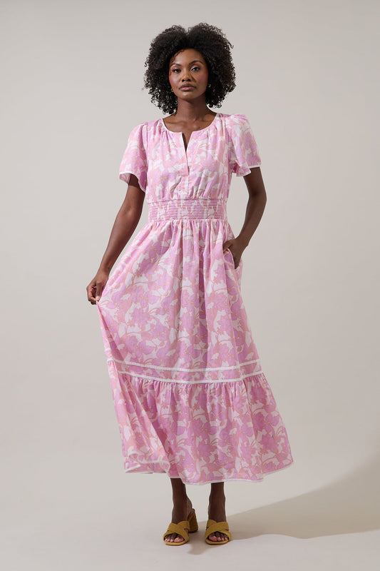 Daney Floral Ordy Smocked Midi Dress