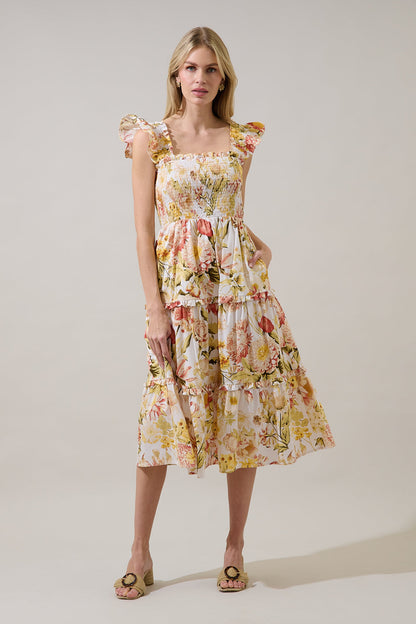 Emy Smocked Midi Dress Zury Floral