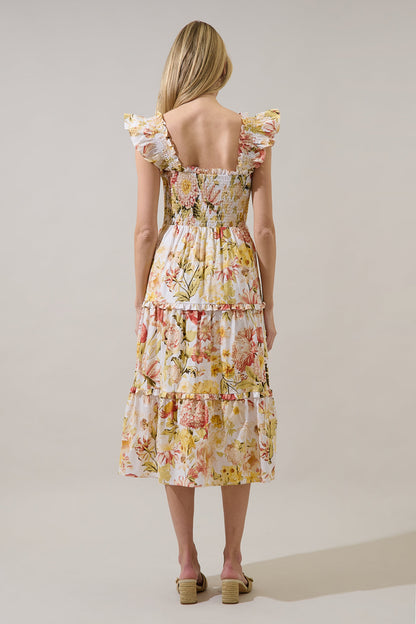 Emy Smocked Midi Dress Zury Floral