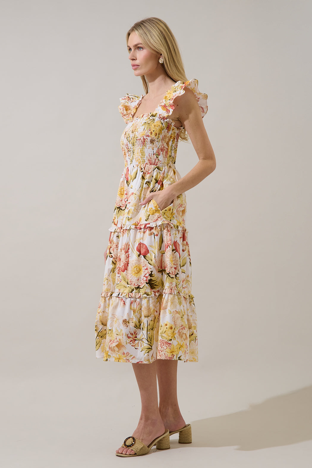 Emy Smocked Midi Dress Zury Floral