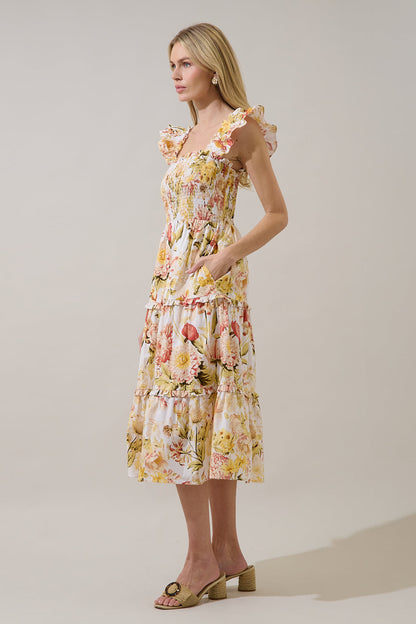 Emy Smocked Midi Dress Zury Floral