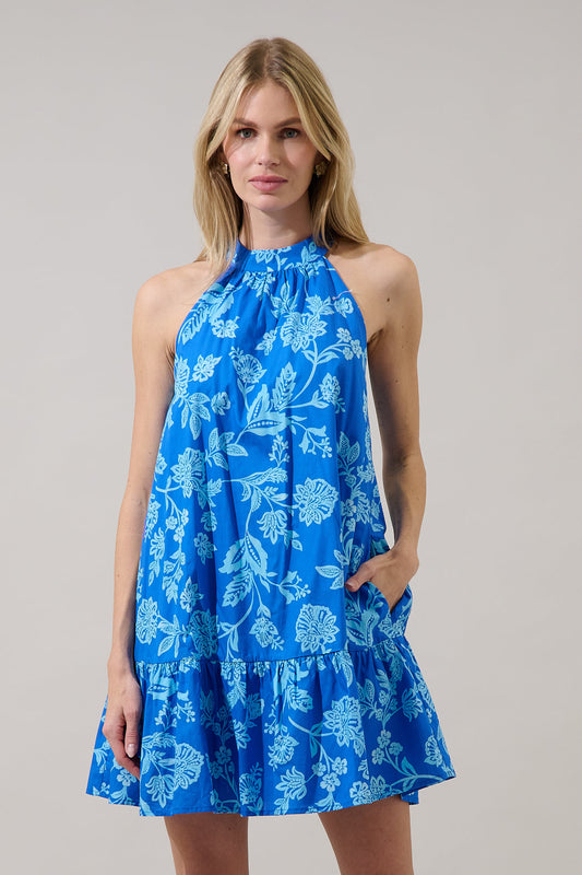 Della Halter Mini Dress Persa Floral