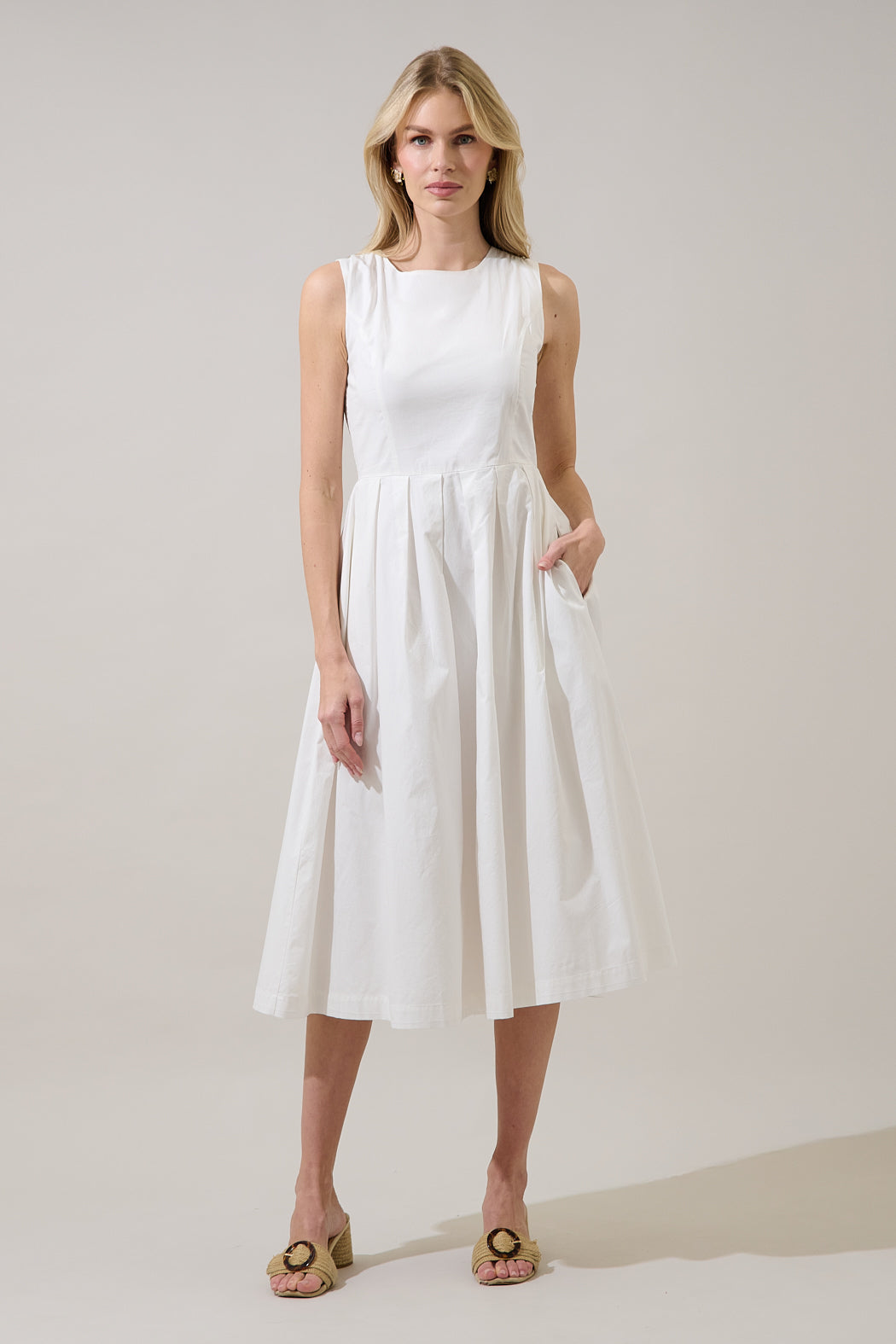 Emily Pleated Sleeveless Midi Dress