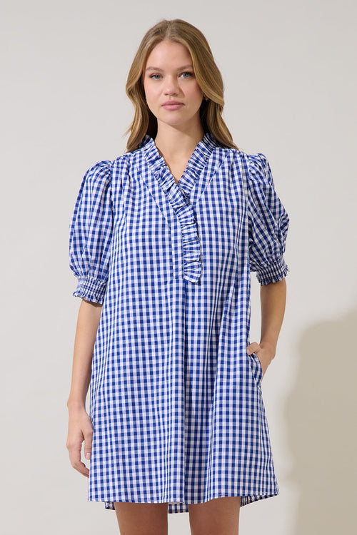 Brisla Gingham Ruffle Mini Dress