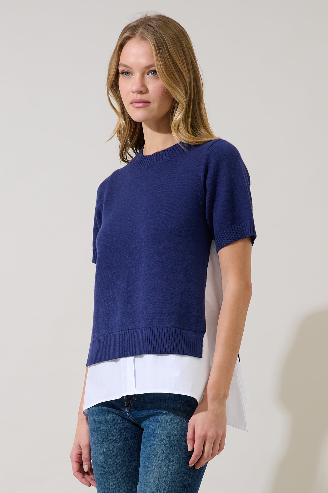 Dierra Mix Media Short Sleeve Sweater