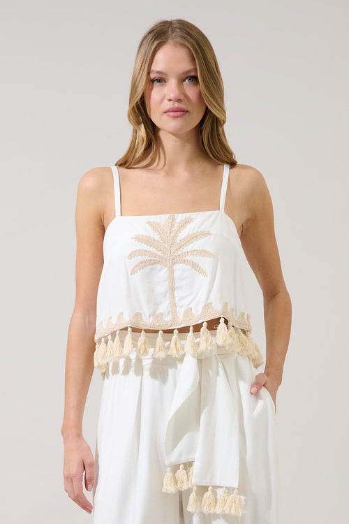 Biela Palm Tassel Trim Crop Top