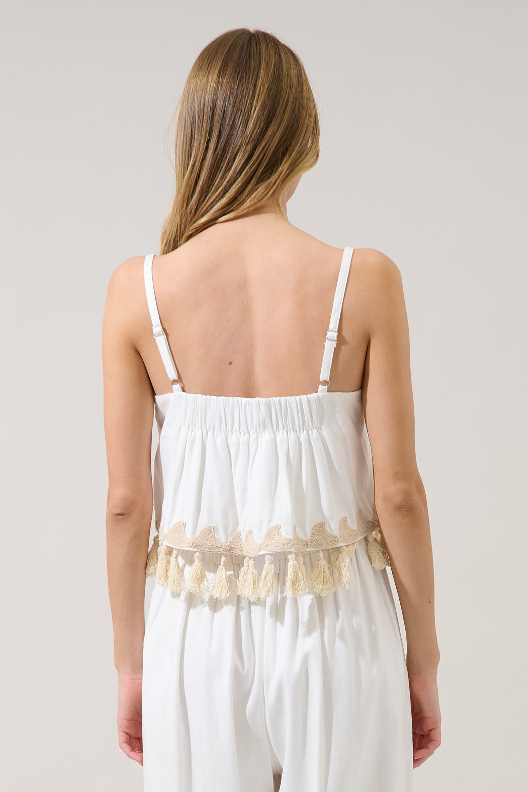 Biela Palm Tassel Trim Crop Top