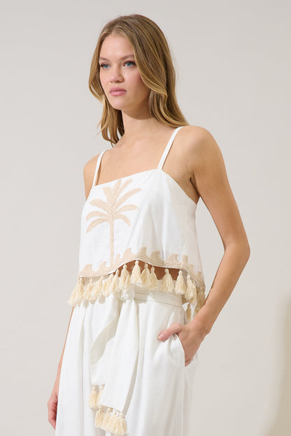 Biela Palm Tassel Trim Crop Top