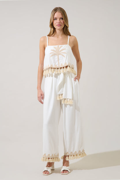 Biela Palm Tassel Trim Crop Top
