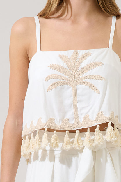 Biela Palm Tassel Trim Crop Top