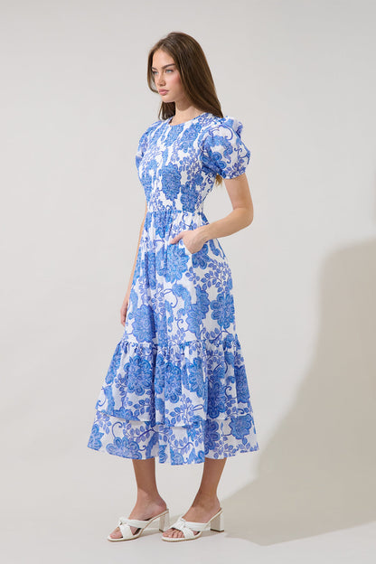 Aruba Smocked Midi Dress Floral