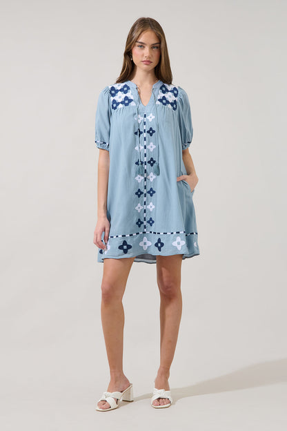 Dervina Embroidered Shift Mini Dress