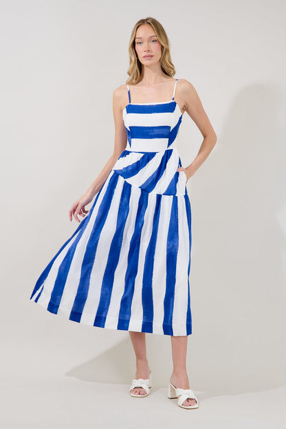 Daira Asymmetrcal Midi Dress Stripe