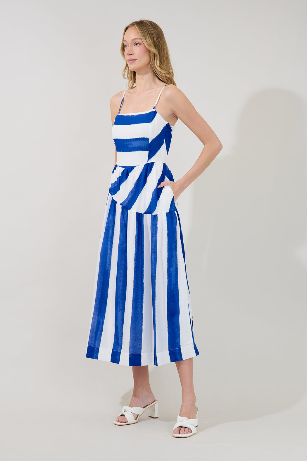 Daira Asymmetrcal Midi Dress Stripe