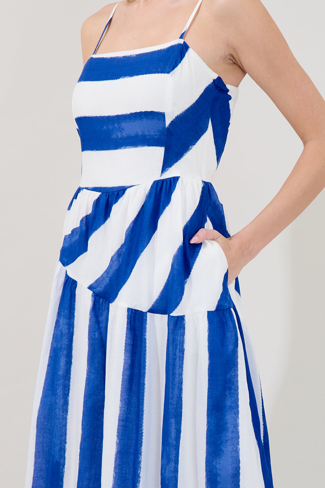 Daira Asymmetrcal Midi Dress Stripe